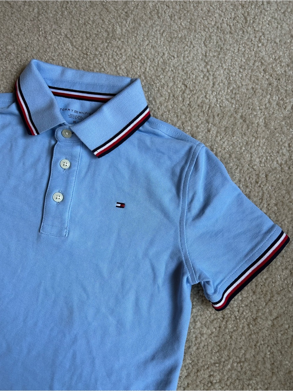 Tommy Hilfiger Boys' Light Blue Polo Shirt with Stripe Trim